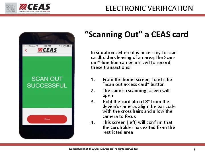 ELECTRONIC VERIFICATION “Scanning Out” a CEAS card In situations where it is necessary to