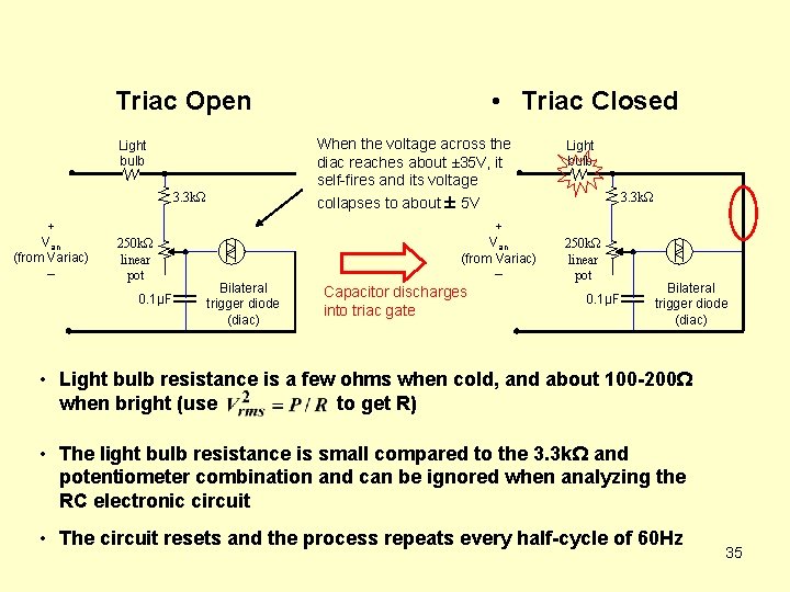  • Triac Closed Triac Open When the voltage across the diac reaches about