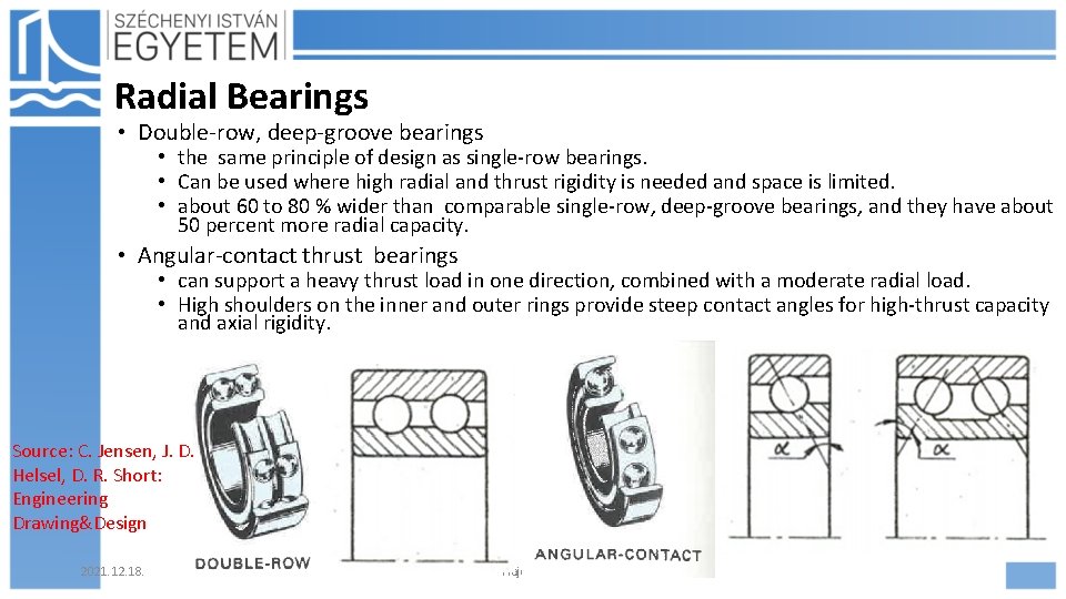 Radial Bearings • Double-row, deep-groove bearings • the same principle of design as single-row