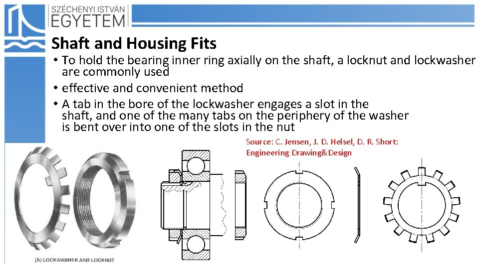 Shaft and Housing Fits • To hold the bearing inner ring axially on the