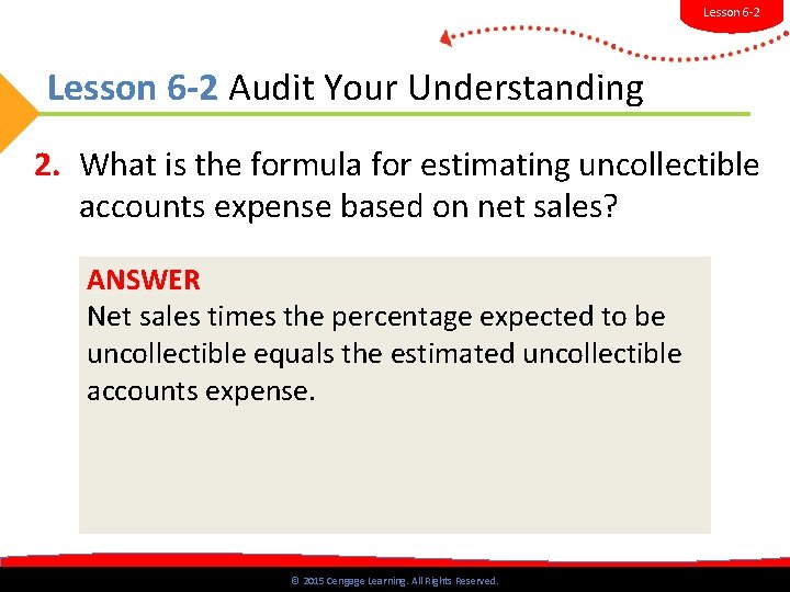 Lesson 6 -2 Audit Your Understanding 2. What is the formula for estimating uncollectible