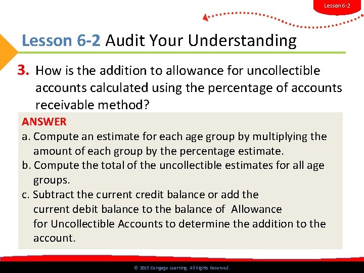 Lesson 6 -2 Audit Your Understanding 3. How is the addition to allowance for