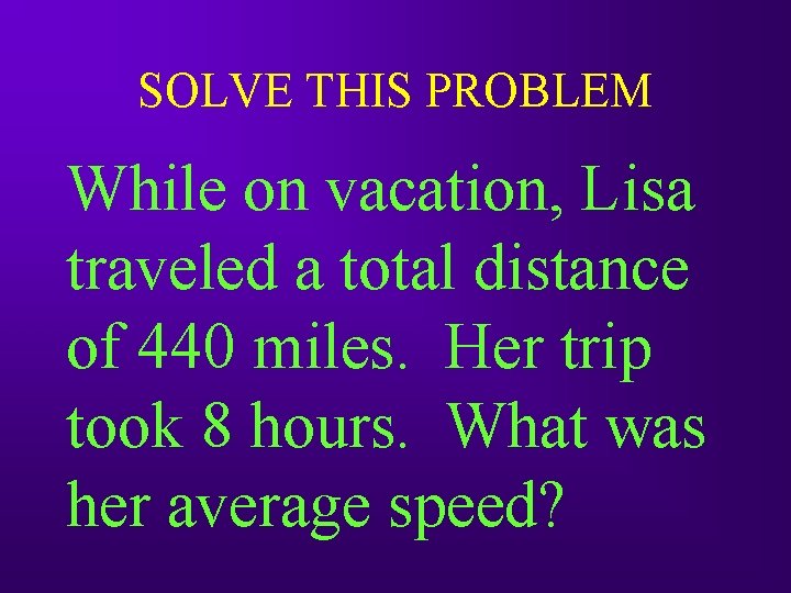 SOLVE THIS PROBLEM While on vacation, Lisa traveled a total distance of 440 miles.