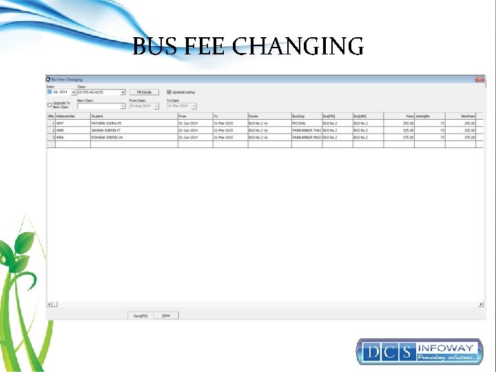 BUS FEE CHANGING 