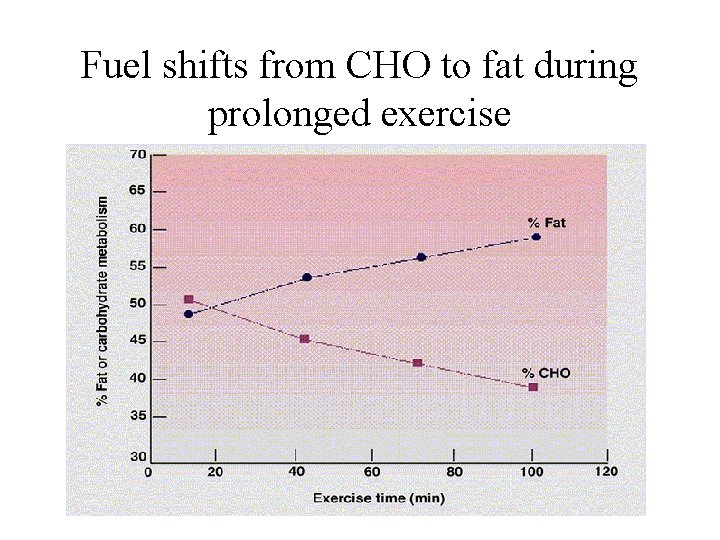 Fuel shifts from CHO to fat during prolonged exercise 