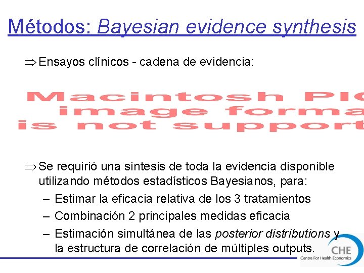 Métodos: Bayesian evidence synthesis Þ Ensayos clínicos - cadena de evidencia: Þ Se requirió