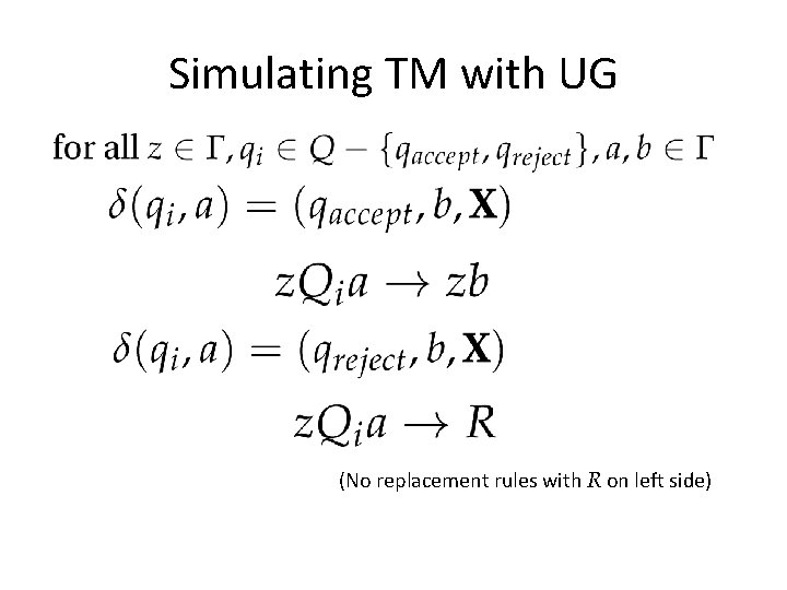 Simulating TM with UG (No replacement rules with R on left side) 