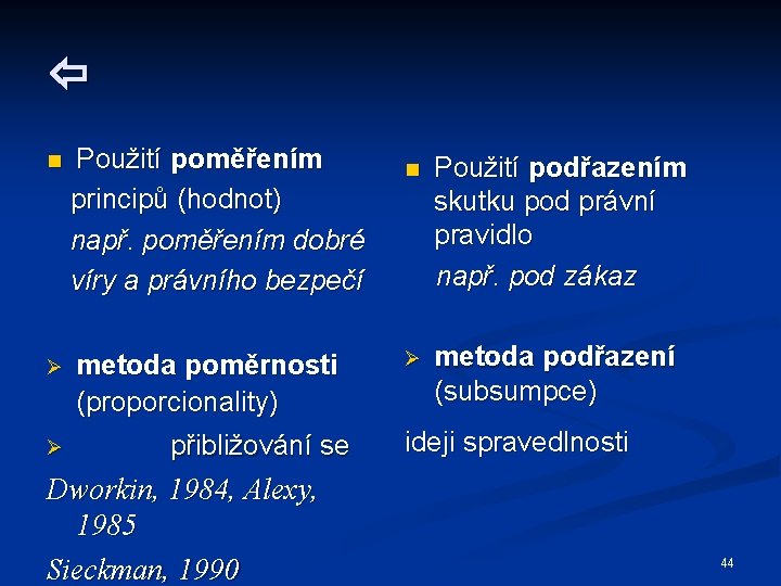  n Použití poměřením principů (hodnot) např. poměřením dobré víry a právního bezpečí Ø