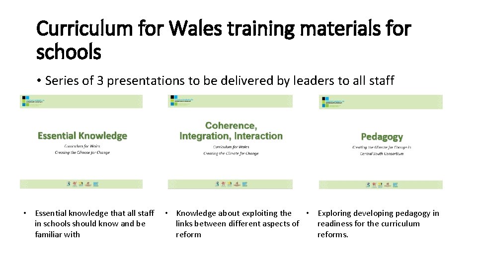 Curriculum for Wales training materials for schools • Series of 3 presentations to be