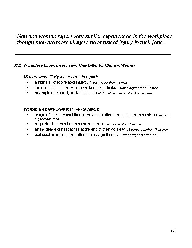 Men and women report very similar experiences in the workplace, though men are more