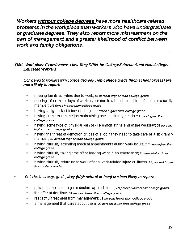 Workers without college degrees have more healthcare-related problems in the workplace than workers who