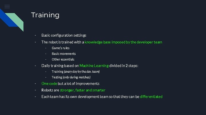 Training - Basic configuration settings - The robot is trained with a knowledge base