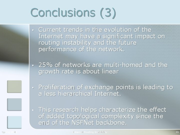 Conclusions (3) Spring 2006 § Current trends in the evolution of the Internet may