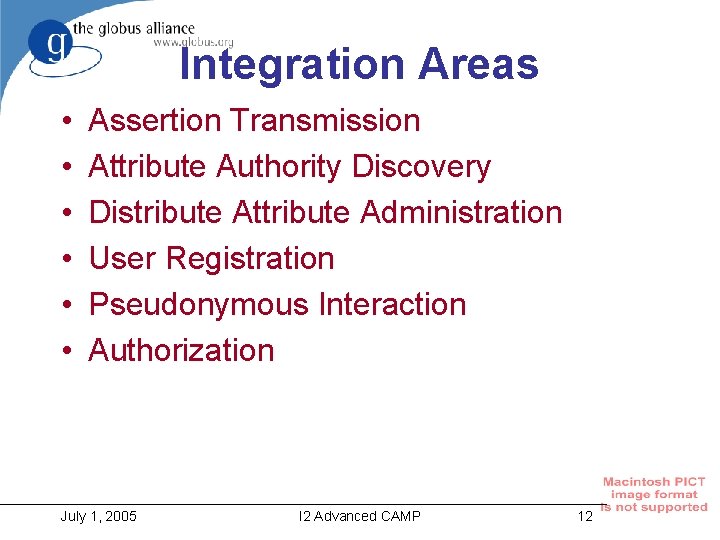 Integration Areas • • • Assertion Transmission Attribute Authority Discovery Distribute Attribute Administration User