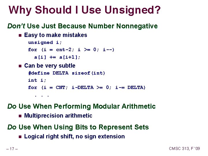 Why Should I Use Unsigned? Don’t Use Just Because Number Nonnegative n Easy to