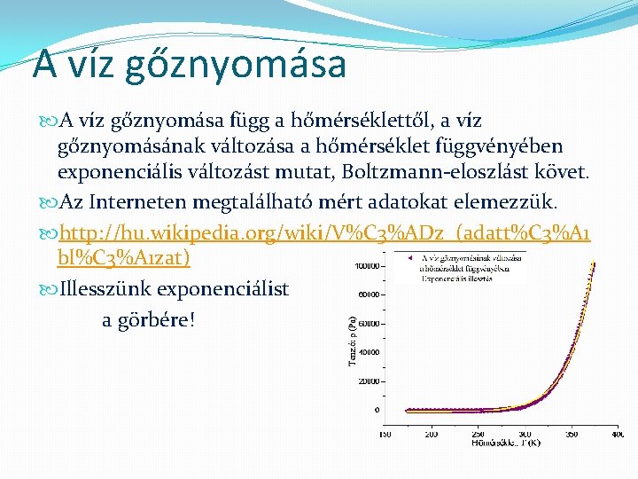 A víz gőznyomása függ a hőmérséklettől, a víz gőznyomásának változása a hőmérséklet függvényében exponenciális