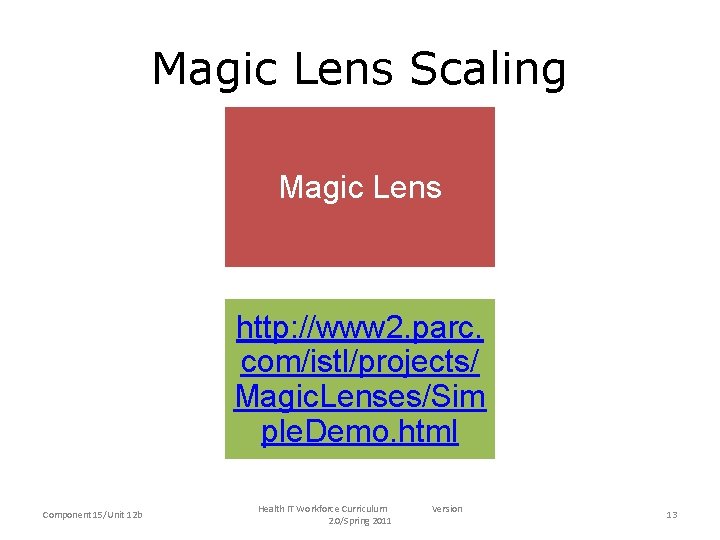 Magic Lens Scaling Magic Lens http: //www 2. parc. com/istl/projects/ Magic. Lenses/Sim ple. Demo.