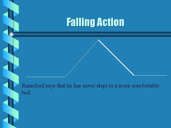 Falling Action Rainsford says that he has never slept in a more comfortable bed.