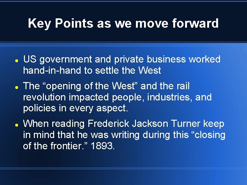 Key Points as we move forward US government and private business worked hand-in-hand to