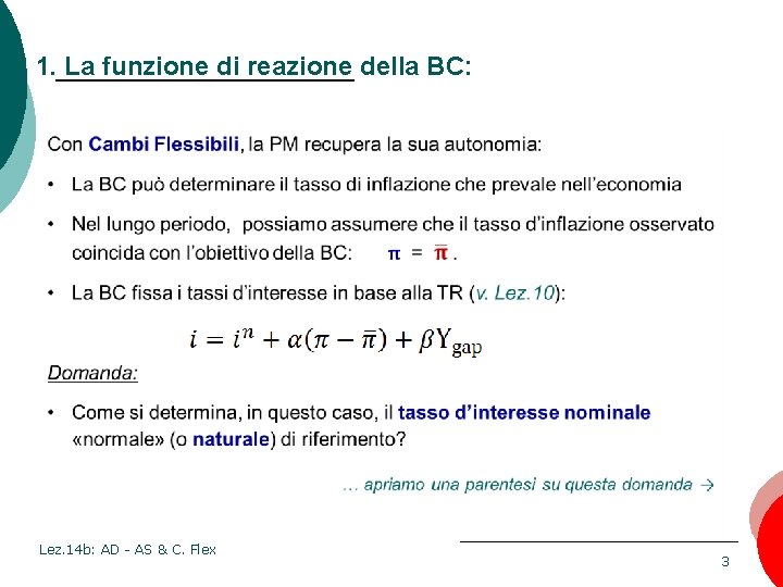 1. La funzione di reazione della BC: Mankiw, MACROECONOMIA, Zanichelli editore © 2004 Lez.