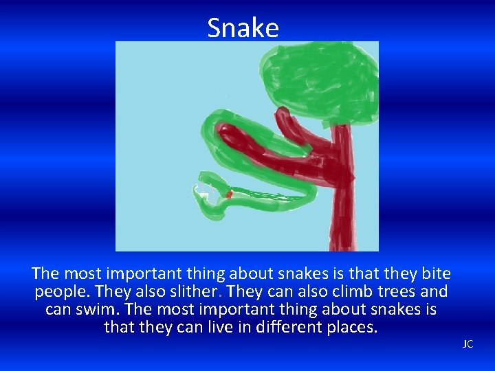 Snake The most important thing about snakes is that they bite people. They also