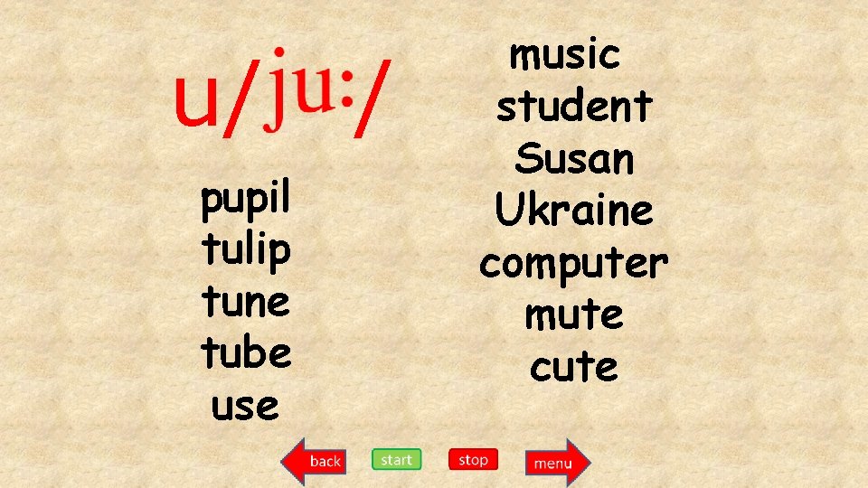 u/ pupil tulip tune tube use / music student Susan Ukraine computer mute cute