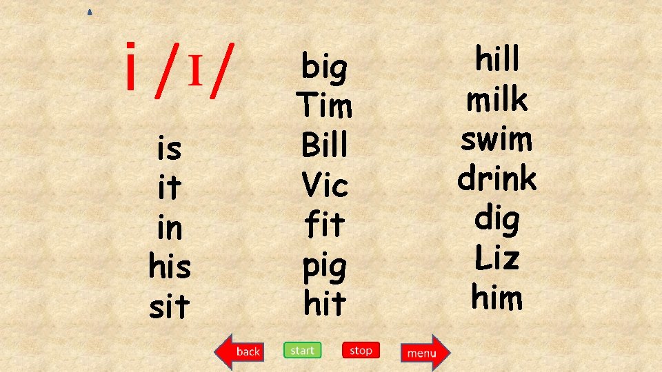 i/ / is it in his sit big Tim Bill Vic fit pig hit