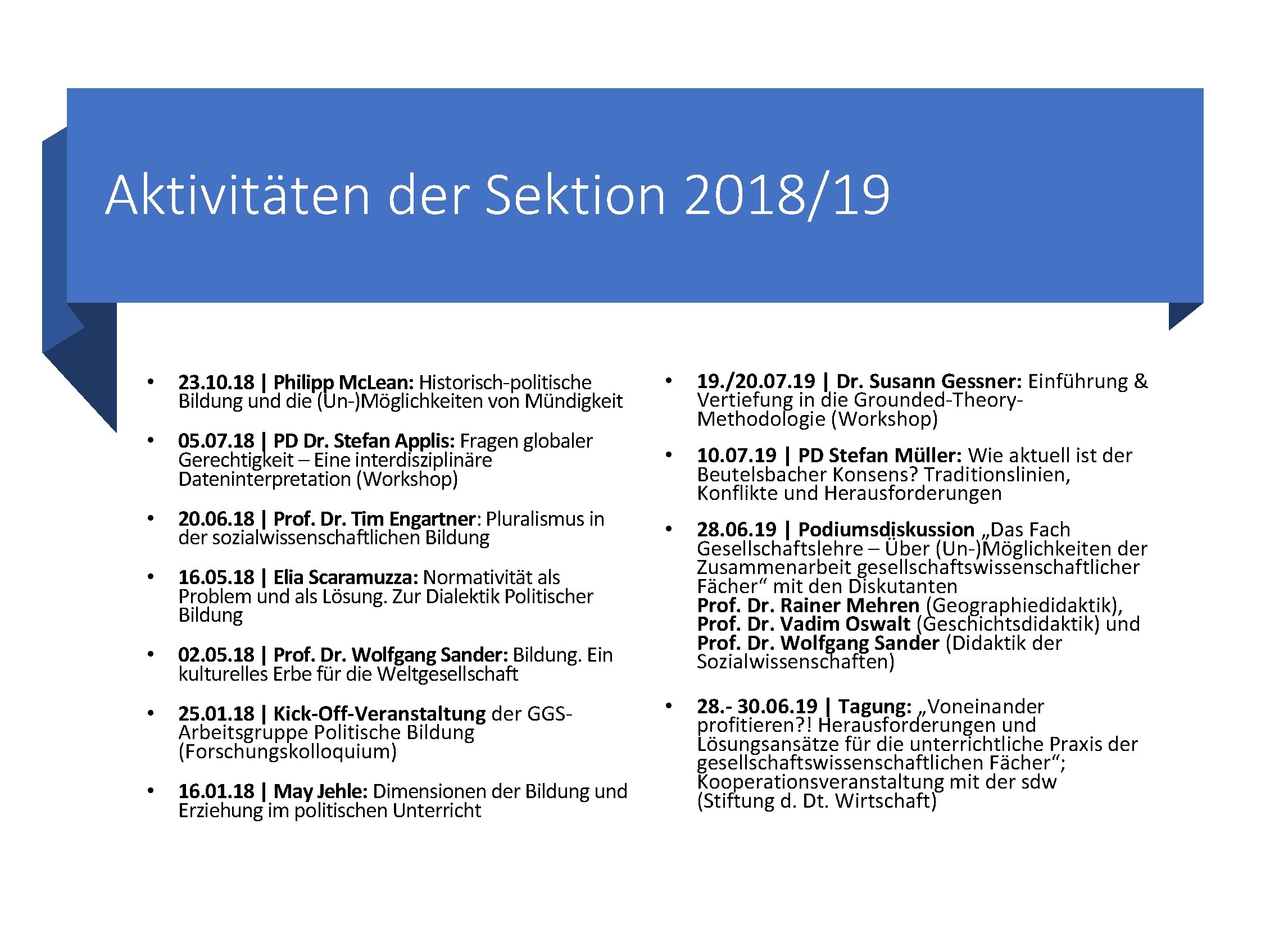 Aktivitäten der Sektion 2018/19 • 23. 10. 18 | Philipp Mc. Lean: Historisch-politische Bildung