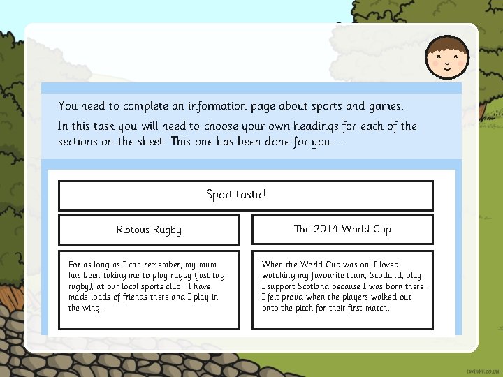 You need to complete an information page about sports and games. In this task