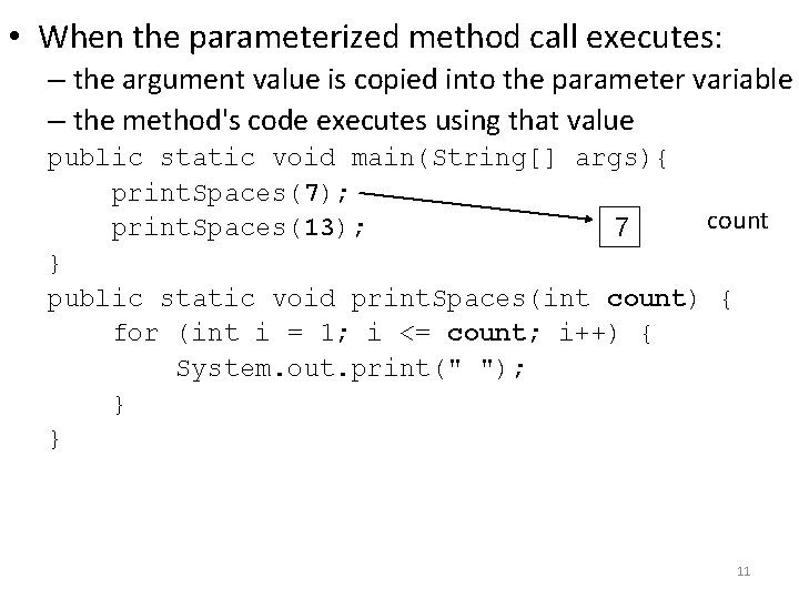  • When the parameterized method call executes: – the argument value is copied