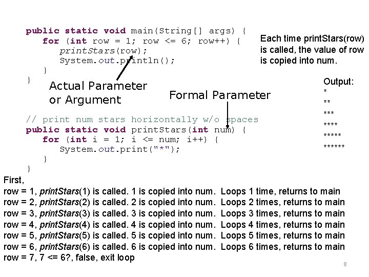 public static void main(String[] args) { for (int row = 1; row <= 6;