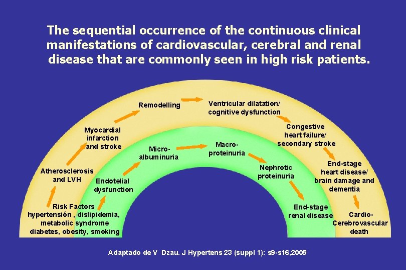The sequential occurrence of the continuous clinical manifestations of cardiovascular, cerebral and renal disease