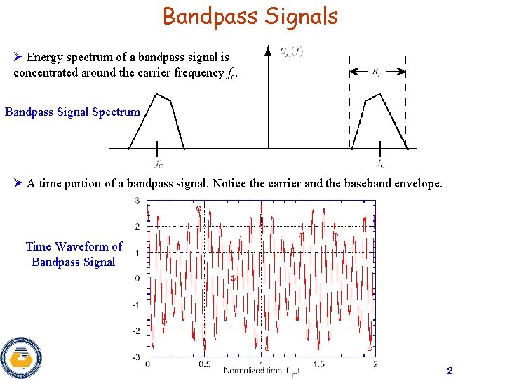 Bandpass Signals Ø Energy spectrum of a bandpass signal is concentrated around the carrier
