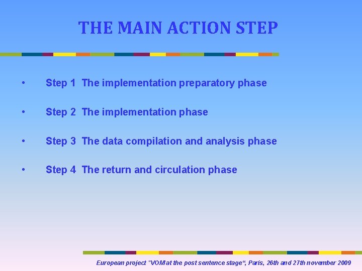 THE MAIN ACTION STEP • Step 1 The implementation preparatory phase • Step 2 THE MAIN ACTION STEP • Step 1 The implementation preparatory phase • Step 2