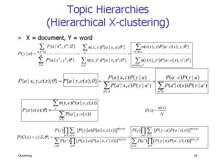 Topic Hierarchies (Hierarchical X-clustering) • X = document, Y = word Clustering 60 