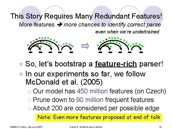 This Story Requires Many Redundant Features! More features more chances to identify correct parse