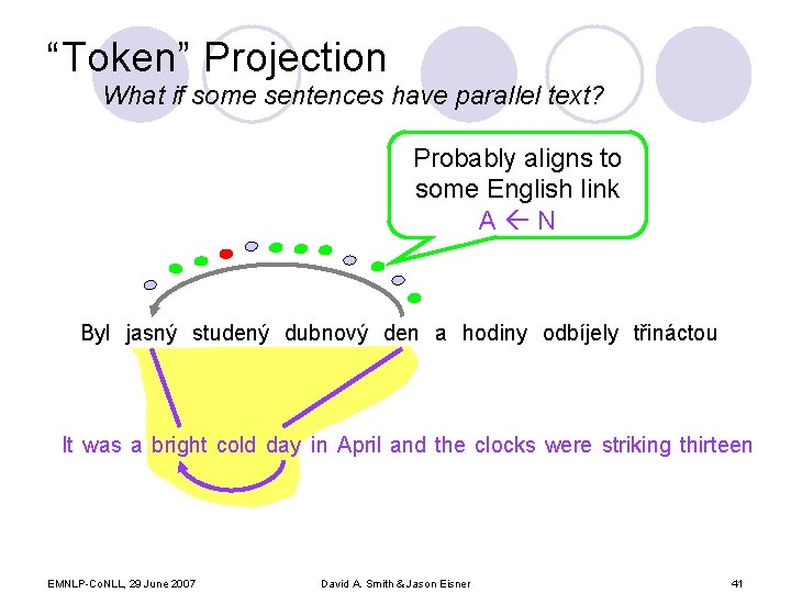 “Token” Projection What if some sentences have parallel text? Probably aligns to some English