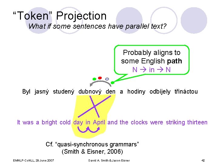 “Token” Projection What if some sentences have parallel text? Probably aligns to some English