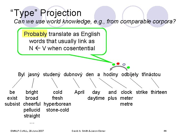 “Type” Projection Can we use world knowledge, e. g. , from comparable corpora? Probably