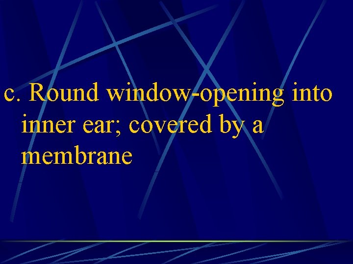 c. Round window-opening into inner ear; covered by a membrane 