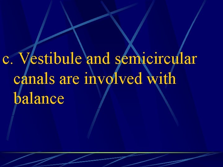 c. Vestibule and semicircular canals are involved with balance 