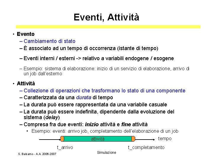 Eventi, Attività • Evento – Cambiamento di stato – È associato ad un tempo