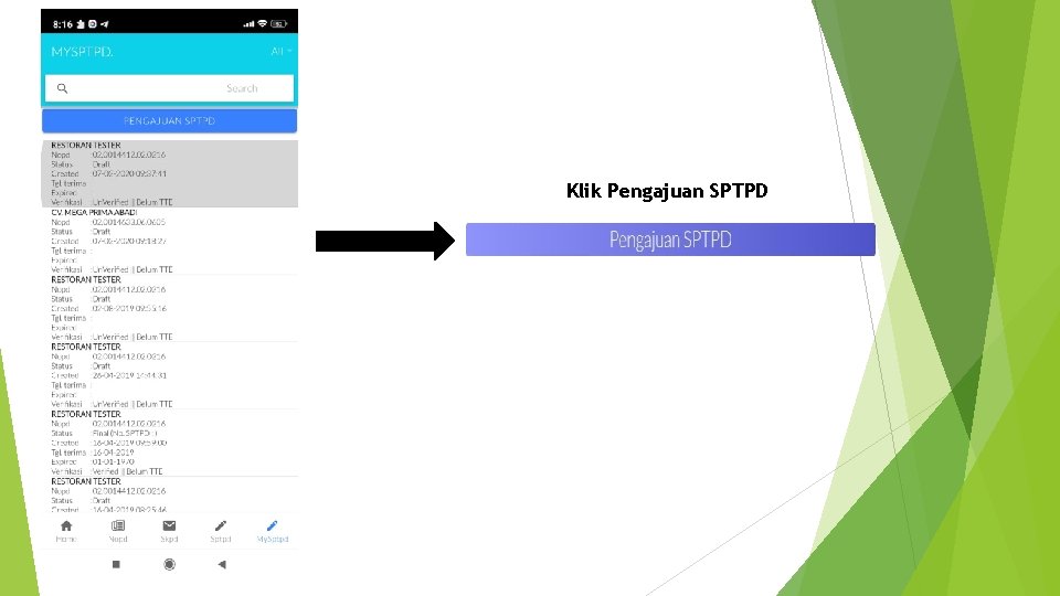 Klik Pengajuan SPTPD 