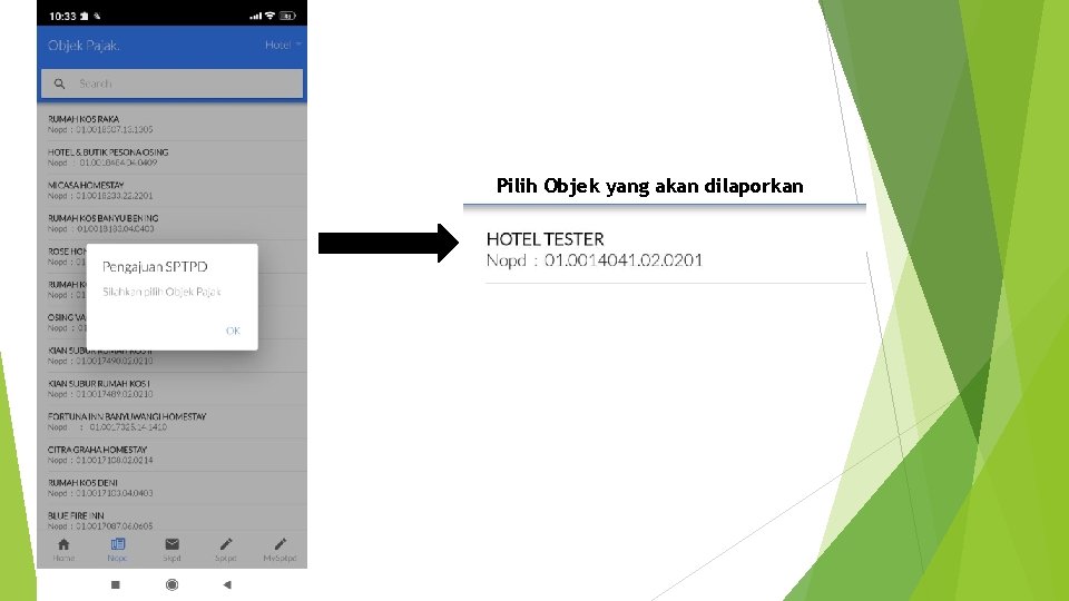 Pilih Objek yang akan dilaporkan 