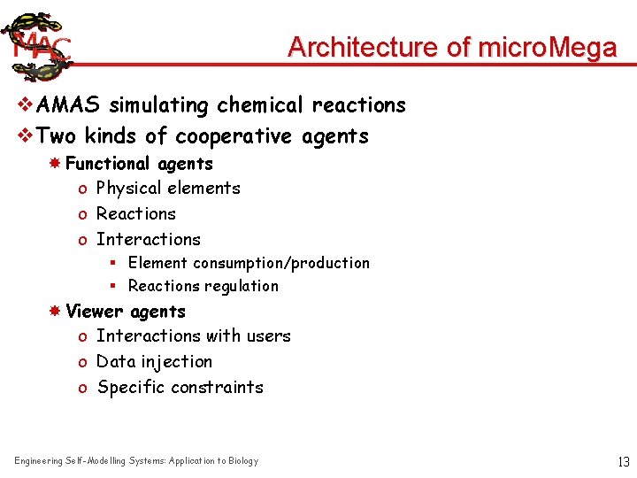 Architecture of micro. Mega v. AMAS simulating chemical reactions v. Two kinds of cooperative