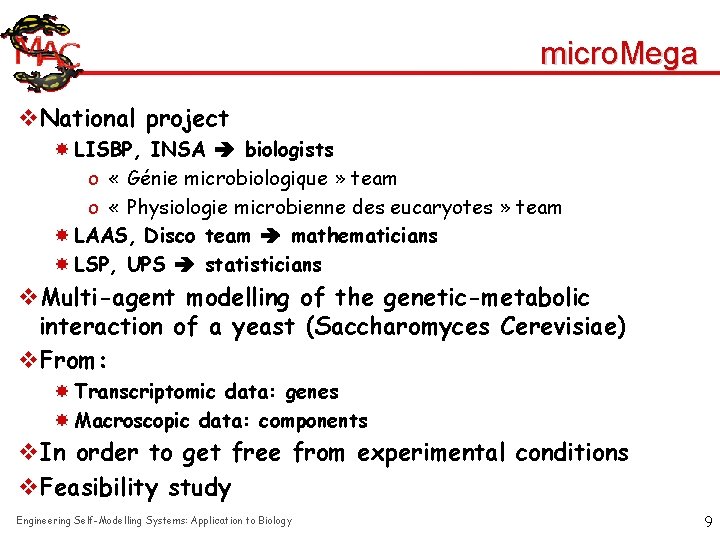 micro. Mega v. National project LISBP, INSA biologists o « Génie microbiologique » team