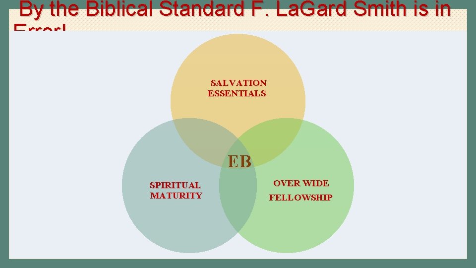 By the Biblical Standard F. La. Gard Smith is in Error! SALVATION ESSENTIALS EB