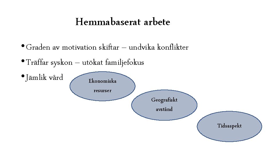 Hemmabaserat arbete • Graden av motivation skiftar – undvika konflikter • Träffar syskon –