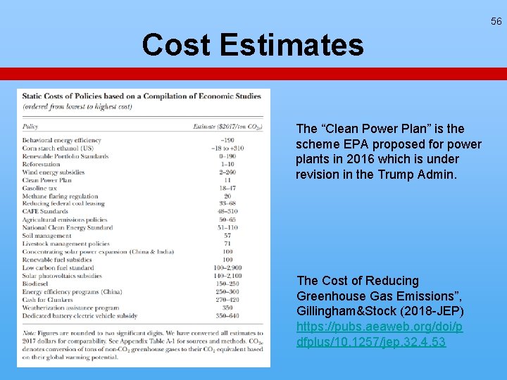 56 Cost Estimates The “Clean Power Plan” is the scheme EPA proposed for power 56 Cost Estimates The “Clean Power Plan” is the scheme EPA proposed for power