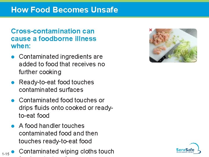 How Food Becomes Unsafe Cross-contamination cause a foodborne illness when: l 1 -15 Contaminated